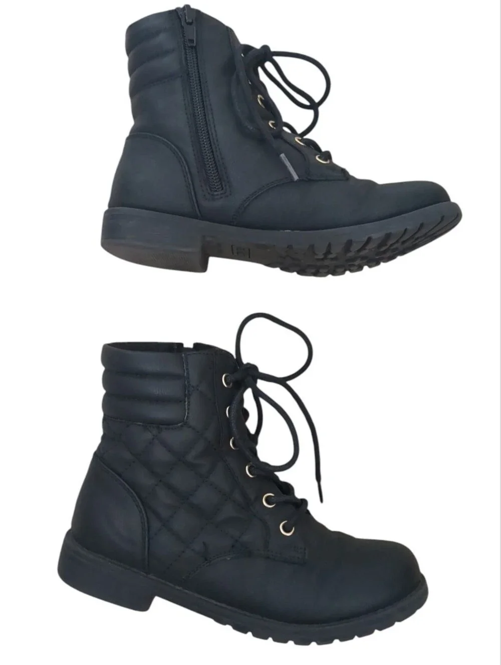 Girls Quilted Lace Up Booties In Black (Size 1)